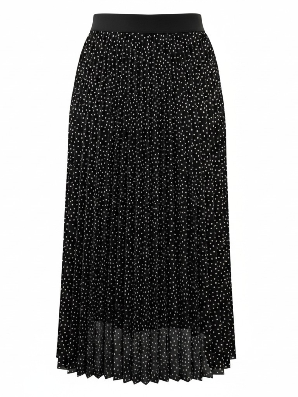 Black Polka Dot Pleated Midi Skirt - XL